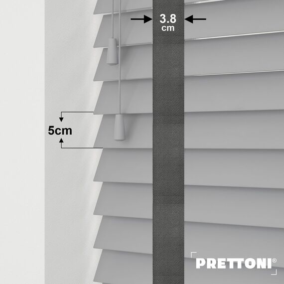 EdBevans - Spectrum Solid Wood Venetian Blind - Mono Grey 50mm Slat with Woven Gravel 38mm Tape - Prettoni