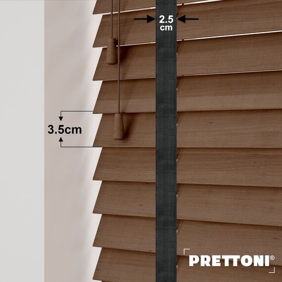 EdBevans - Spectrum Solid Wood Venetian Blind - Mono Mocha 35mm Slat with Chevron Shadow 25mm Tape - Prettoni