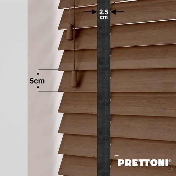 EdBevans - Spectrum Solid Wood Venetian Blind - Mono Mocha 50mm Slat with Chevron Shadow 25mm Tape - Prettoni
