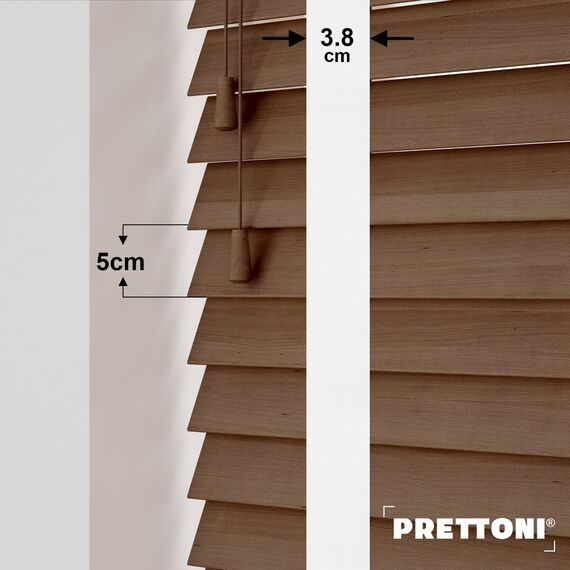 EdBevans - Spectrum Solid Wood Venetian Blind - Mono Mocha 50mm Slat with Woven Naturo 38mm Tape - Prettoni