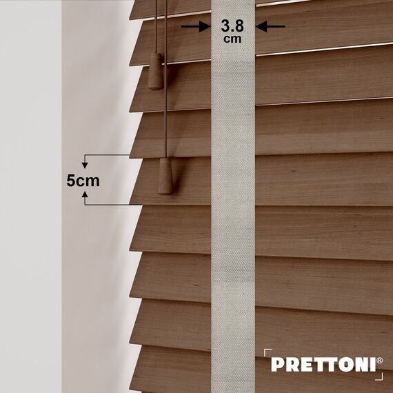 EdBevans - Spectrum Solid Wood Venetian Blind - Mono Mocha 50mm Slat with Woven Ethereal 38mm Tape - Prettoni