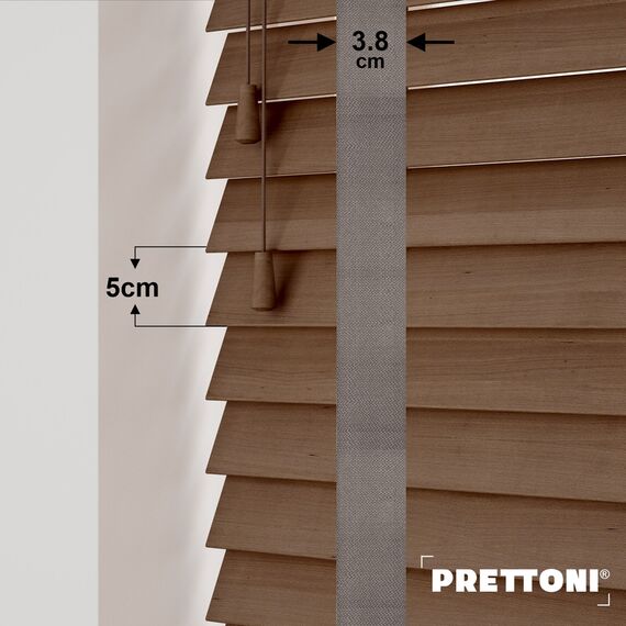 EdBevans - Spectrum Solid Wood Venetian Blind - Mono Mocha 50mm Slat with Woven Flint 38mm Tape - Prettoni