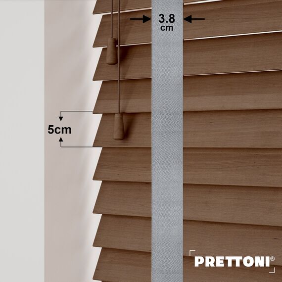 EdBevans - Spectrum Solid Wood Venetian Blind - Mono Mocha 50mm Slat with Woven Spun 38mm Tape - Prettoni