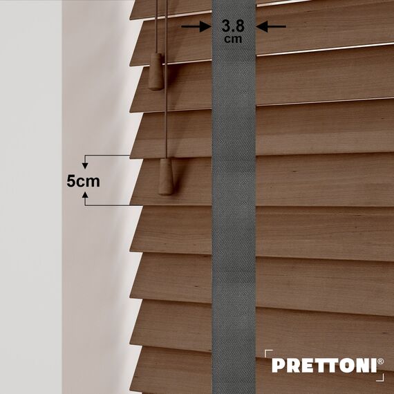EdBevans - Spectrum Solid Wood Venetian Blind - Mono Mocha 50mm Slat with Woven Gravel 38mm Tape - Prettoni