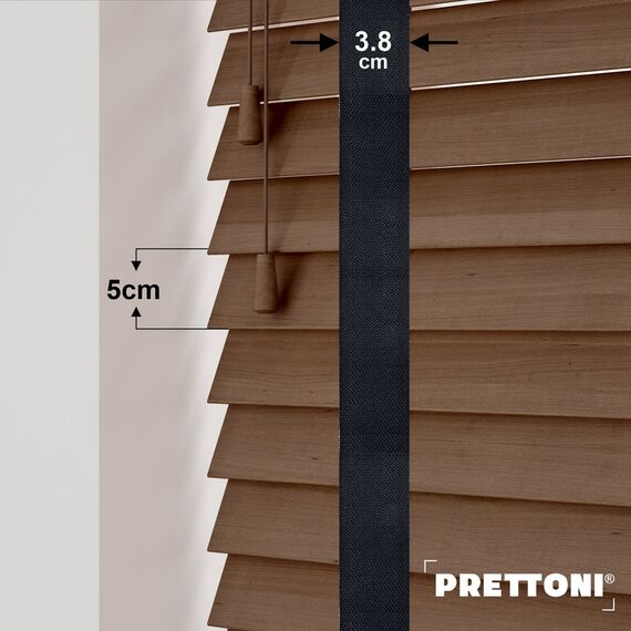 EdBevans - Spectrum Solid Wood Venetian Blind - Mono Mocha 50mm Slat with Woven Luna 38mm Tape - Prettoni
