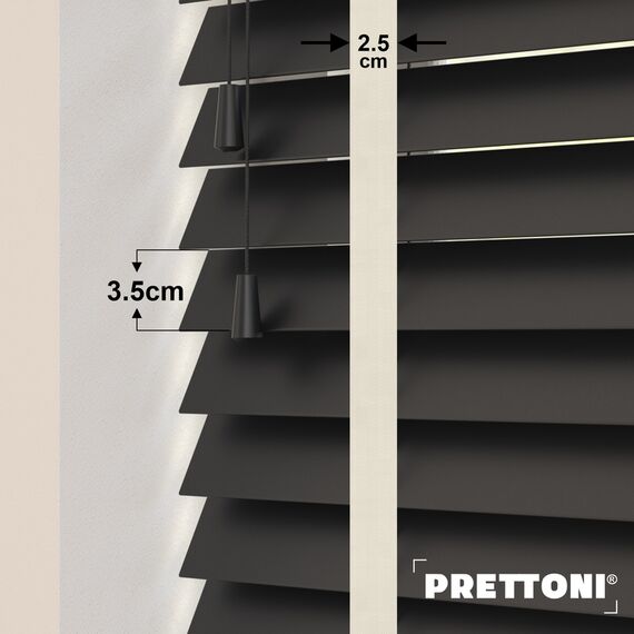 EdBevans - Spectrum Solid Wood Venetian Blind - Mono Onyx 35mm Slat with Chevron Cream 25mm Tape - Prettoni