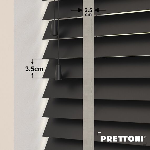 EdBevans - Spectrum Solid Wood Venetian Blind - Mono Onyx 35mm Slat with Chevron Cement 25mm Tape - Prettoni