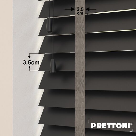 EdBevans - Spectrum Solid Wood Venetian Blind - Mono Onyx 35mm Slat with Chevron Granite 25mm Tape - Prettoni
