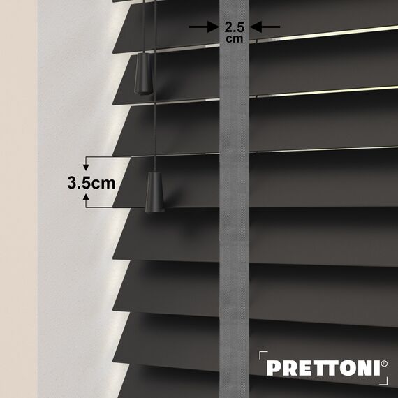 EdBevans - Spectrum Solid Wood Venetian Blind - Mono Onyx 35mm Slat with Chevron Monsoon 25mm Tape - Prettoni