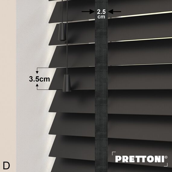 EdBevans - Spectrum Solid Wood Venetian Blind - Mono Onyx 35mm Slat with Chevron Shadow 25mm Tape - Prettoni