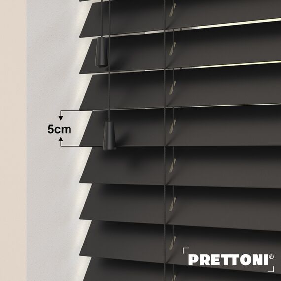 EdBevans - Spectrum Solid Wood Venetian Blind - Mono Onyx 50mm Slat with - Ladder String - Prettoni