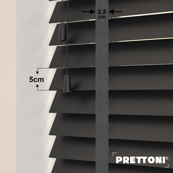 EdBevans - Spectrum Solid Wood Venetian Blind - Mono Onyx 50mm Slat with Chevron Aurora 25mm Tape - Prettoni