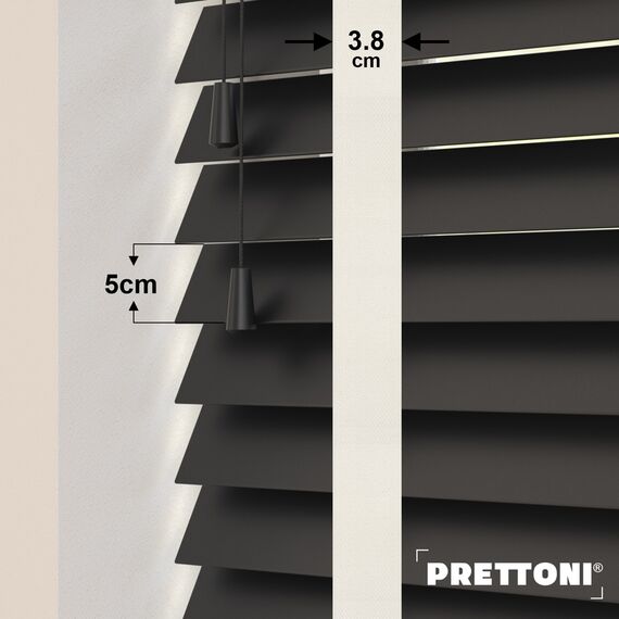 EdBevans - Spectrum Solid Wood Venetian Blind - Mono Onyx 50mm Slat with Woven Feather 38mm Tape - Prettoni
