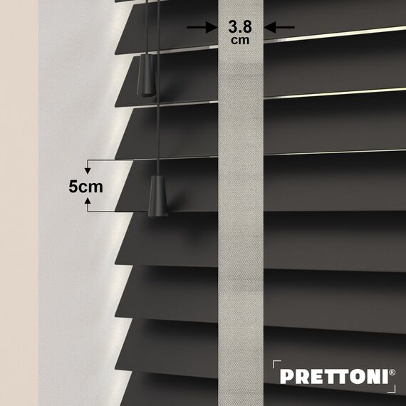 EdBevans - Spectrum Solid Wood Venetian Blind - Mono Onyx 50mm Slat with Woven Ethereal 38mm Tape - Prettoni