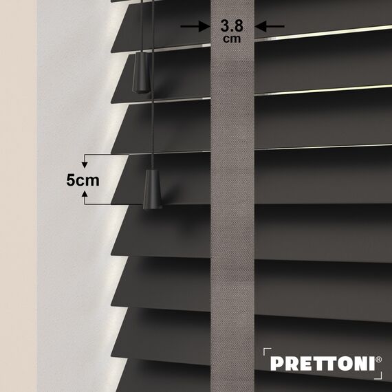 EdBevans - Spectrum Solid Wood Venetian Blind - Mono Onyx 50mm Slat with Woven Flint 38mm Tape - Prettoni