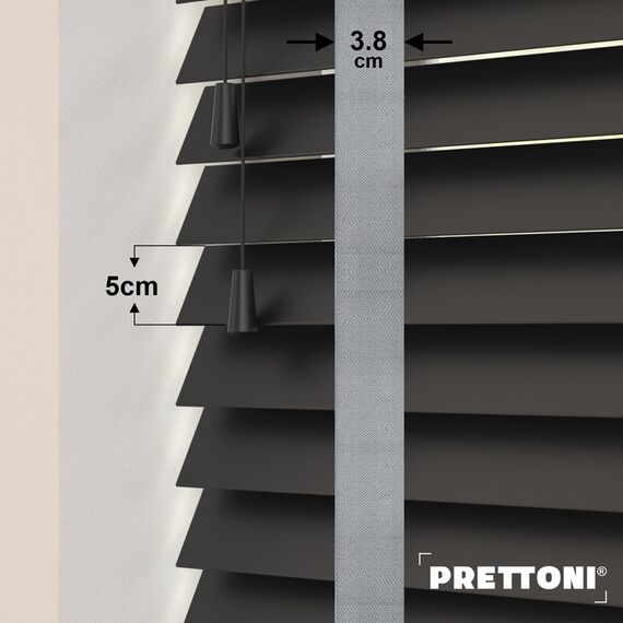 EdBevans - Spectrum Solid Wood Venetian Blind - Mono Onyx 50mm Slat with Woven Spun 38mm Tape - Prettoni