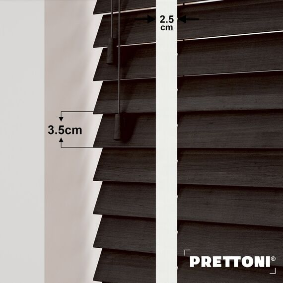 EdBevans - Spectrum Solid Wood Venetian Blind - Mono Bistre 35mm Slat with Chevron Snowy 25mm Tape - Prettoni