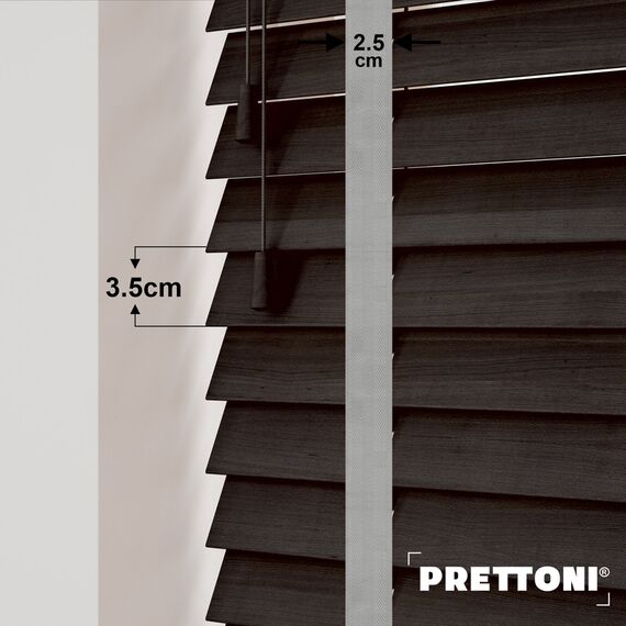 EdBevans - Spectrum Solid Wood Venetian Blind - Mono Bistre 35mm Slat with Chevron Nimbus 25mm Tape - Prettoni