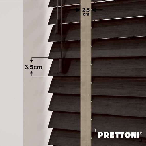 EdBevans - Spectrum Solid Wood Venetian Blind - Mono Bistre 35mm Slat with Chevron Stonewall 25mm Tape - Prettoni