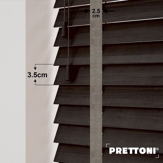 EdBevans - Spectrum Solid Wood Venetian Blind - Mono Bistre 35mm Slat with Chevron Granite 25mm Tape - Prettoni