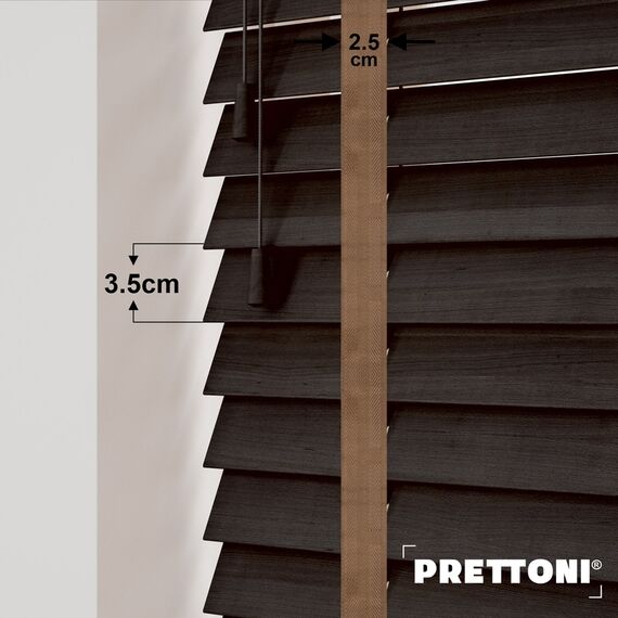 EdBevans - Spectrum Solid Wood Venetian Blind - Mono Bistre 35mm Slat with Chevron Cinnamon 25mm Tape - Prettoni