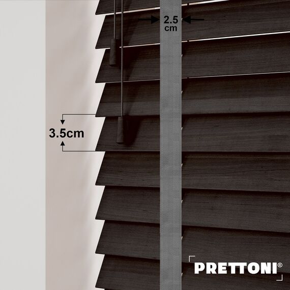 EdBevans - Spectrum Solid Wood Venetian Blind - Mono Bistre 35mm Slat with Chevron Monsoon 25mm Tape - Prettoni
