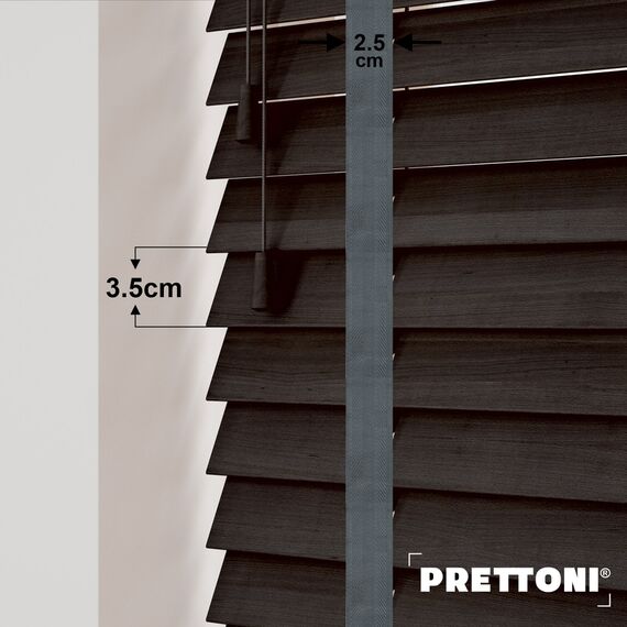 EdBevans - Spectrum Solid Wood Venetian Blind - Mono Bistre 35mm Slat with Chevron Lava 25mm Tape - Prettoni