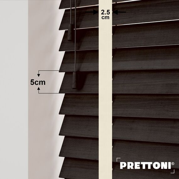 EdBevans - Spectrum Solid Wood Venetian Blind - Mono Bistre 50mm Slat with Chevron Avorio 25mm Tape - Prettoni