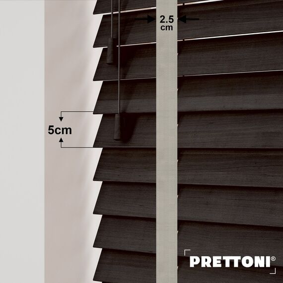 EdBevans - Spectrum Solid Wood Venetian Blind - Mono Bistre 50mm Slat with Chevron Cement 25mm Tape - Prettoni