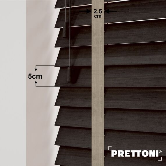 EdBevans - Spectrum Solid Wood Venetian Blind - Mono Bistre 50mm Slat with Chevron Stonewall 25mm Tape - Prettoni