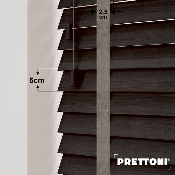 EdBevans - Spectrum Solid Wood Venetian Blind - Mono Bistre 50mm Slat with Chevron Granite 25mm Tape - Prettoni