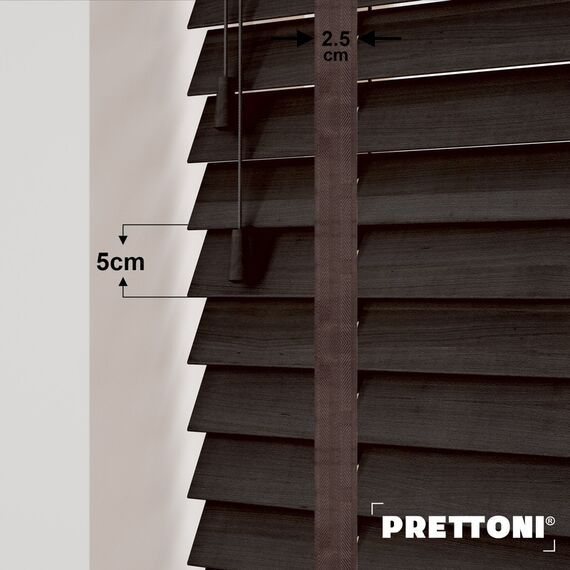 EdBevans - Spectrum Solid Wood Venetian Blind - Mono Bistre 50mm Slat with Chevron Umber 25mm Tape - Prettoni