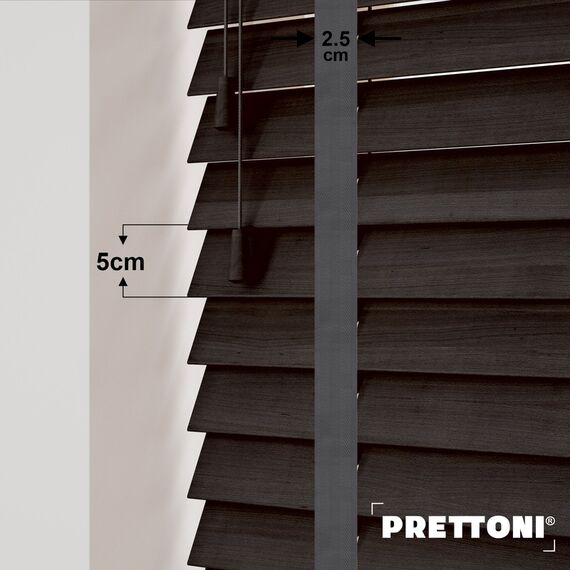 EdBevans - Spectrum Solid Wood Venetian Blind - Mono Bistre 50mm Slat with Chevron Aurora 25mm Tape - Prettoni