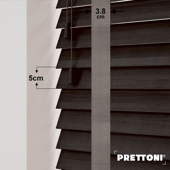 EdBevans - Spectrum Solid Wood Venetian Blind - Mono Bistre 50mm Slat with Woven Flint 38mm Tape - Prettoni