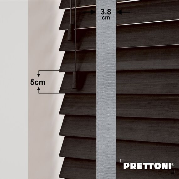 EdBevans - Spectrum Solid Wood Venetian Blind - Mono Bistre 50mm Slat with Woven Spun 38mm Tape - Prettoni