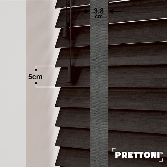 EdBevans - Spectrum Solid Wood Venetian Blind - Mono Bistre 50mm Slat with Woven Gravel 38mm Tape - Prettoni