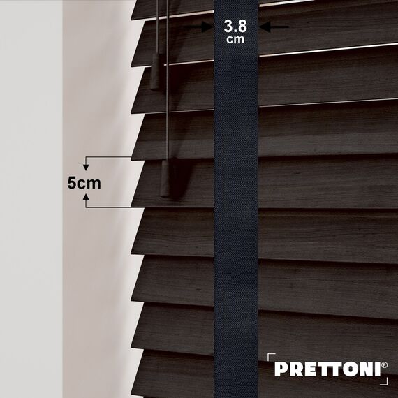 EdBevans - Spectrum Solid Wood Venetian Blind - Mono Bistre 50mm Slat with Woven Luna 38mm Tape - Prettoni