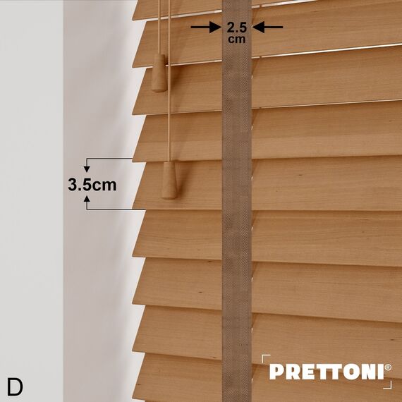 EdBevans - Spectrum Solid Wood Venetian Blind - Mono Natural 35mm Slat with Chevron Cinnamon 25mm Tape - Prettoni