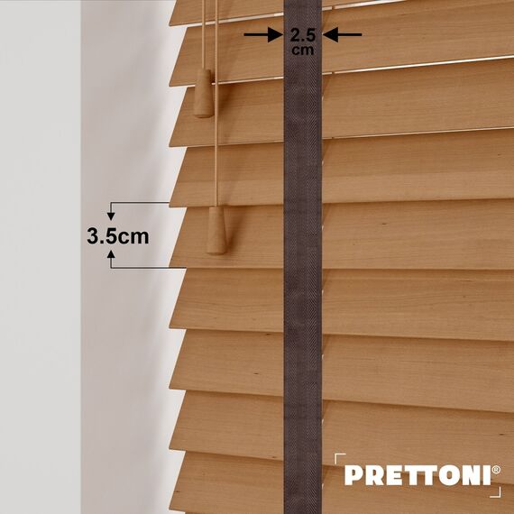 EdBevans - Spectrum Solid Wood Venetian Blind - Mono Natural 35mm Slat with Chevron Umber 25mm Tape - Prettoni