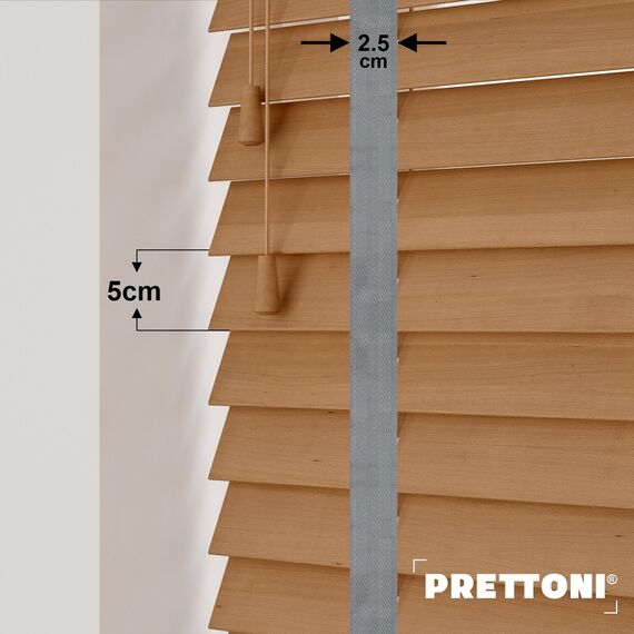 EdBevans - Spectrum Solid Wood Venetian Blind - Mono Natural 50mm Slat with Chevron Palladium 25mm Tape - Prettoni