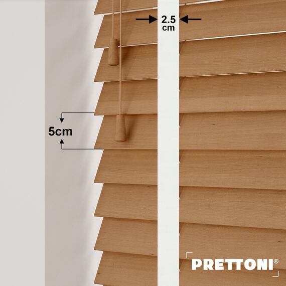 EdBevans - Spectrum Solid Wood Venetian Blind - Mono Natural 50mm Slat with Chevron Snowy 25mm Tape - Prettoni