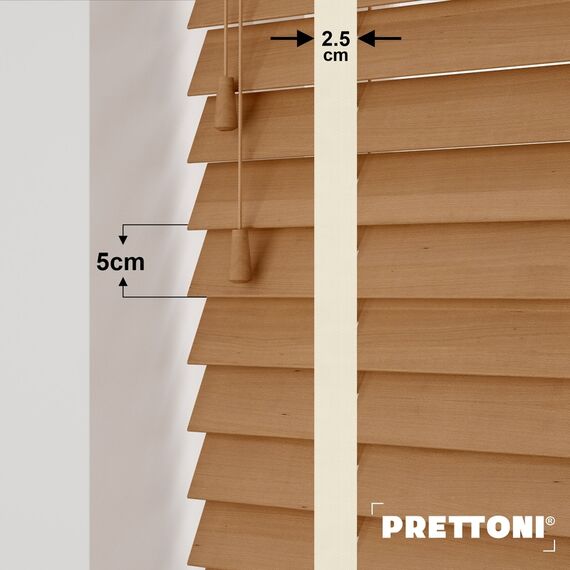 EdBevans - Spectrum Solid Wood Venetian Blind - Mono Natural 50mm Slat with Chevron Avorio 25mm Tape - Prettoni