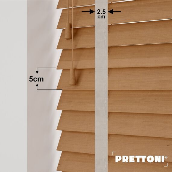 EdBevans - Spectrum Solid Wood Venetian Blind - Mono Natural 50mm Slat with Chevron Moccasin 25mm Tape - Prettoni