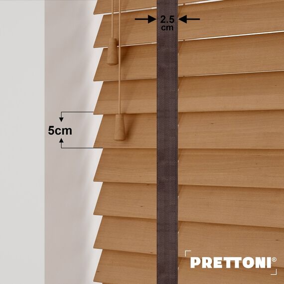 EdBevans - Spectrum Solid Wood Venetian Blind - Mono Natural 50mm Slat with Chevron Umber 25mm Tape - Prettoni