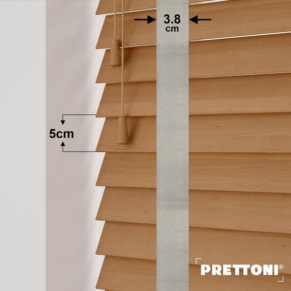 EdBevans - Spectrum Solid Wood Venetian Blind - Mono Natural 50mm Slat with Woven Ethereal 38mm Tape - Prettoni