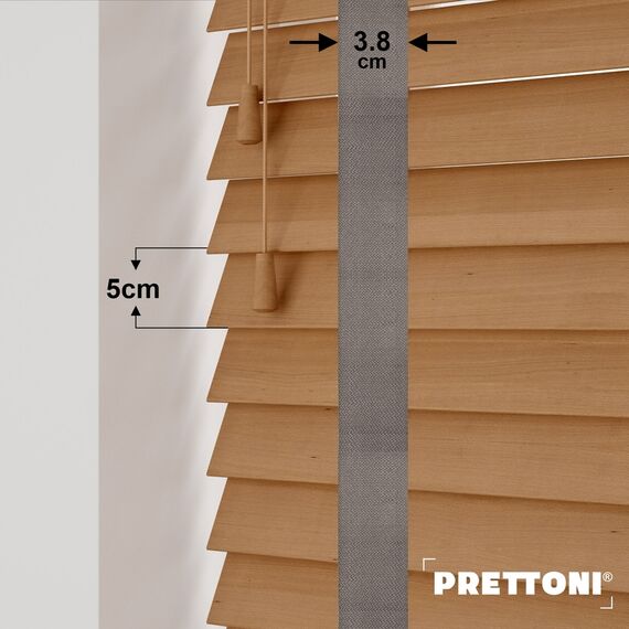 EdBevans - Spectrum Solid Wood Venetian Blind - Mono Natural 50mm Slat with Woven Flint 38mm Tape - Prettoni
