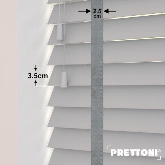EdBevans - Spectrum Solid Wood Venetian Blind - Mono Pale 35mm Slat with Chevron Palladium 25mm Tape - Prettoni