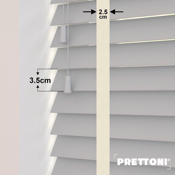 EdBevans - Spectrum Solid Wood Venetian Blind - Mono Pale 35mm Slat with Chevron Avorio 25mm Tape - Prettoni