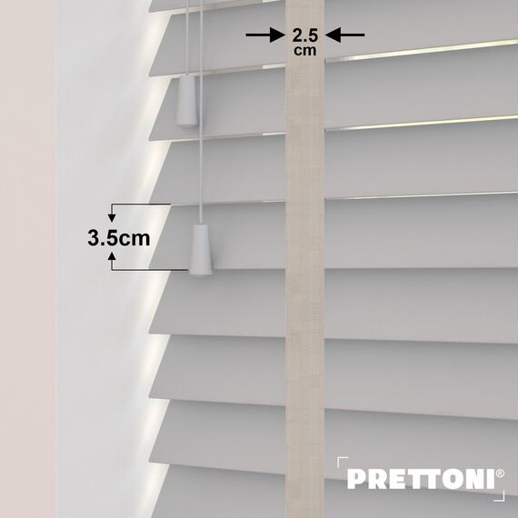 EdBevans - Spectrum Solid Wood Venetian Blind - Mono Pale 35mm Slat with Chevron Moccasin 25mm Tape - Prettoni