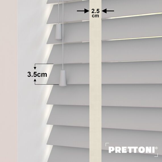 EdBevans - Spectrum Solid Wood Venetian Blind - Mono Pale 35mm Slat with Chevron Cream 25mm Tape - Prettoni